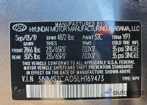 2020 Hyundai Santa Fe Se from USA, damaged, VIN 5NMS2CAD5LH169473